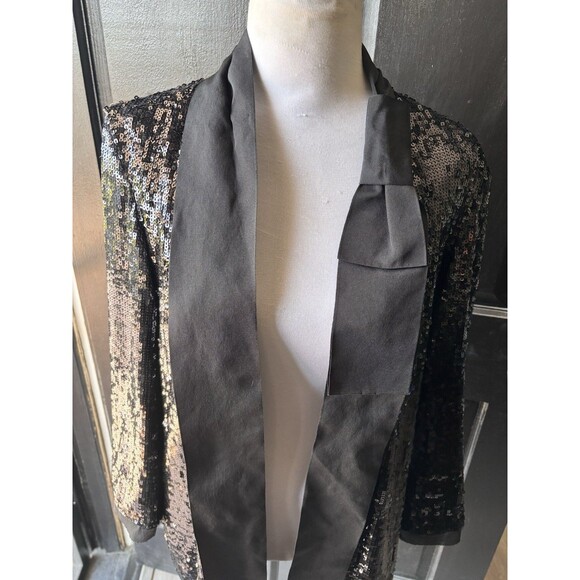 Long Black Sequin Whimsigoth Glam Rock Y2K Open Cardigan Blazer Coverup Sz 44 - Picture 3 of 13